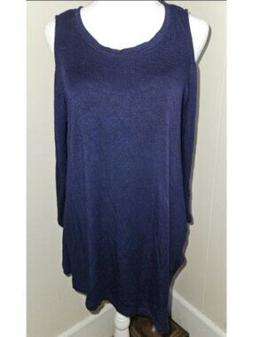 CRISTINA B Navy Blue Cold Shoulder Top Ladies Large